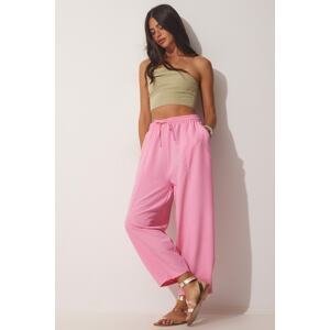 Happiness İstanbul Women's Pink Linen Shalwar Trousers
