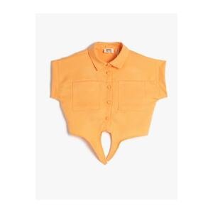 Koton Crop Shirt with Front Tie Detail, Short Sleeves and Pockets Modal Fabric