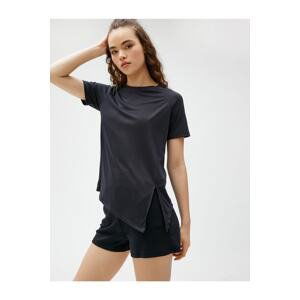 Koton Modal Blend Sports T-Shirt Slit Detailed