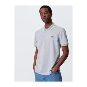 Koton Polo Neck T-Shirt Shark Embroidered Piping Buttoned