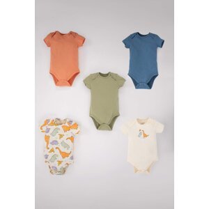 DEFACTO Baby Boy Palm Patterned Combed Cotton 5-Piece Short Sleeve Snap Fastener Body