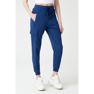 LOS OJOS Women's Navy Blue Cargo Pocket Elastic Waist and Leg Jogger Trousers Cargo