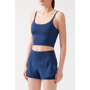 LOS OJOS Women's Navy Blue 2 Layer Sports Shorts - Tights 2in1