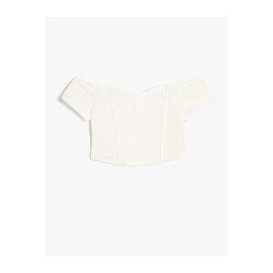 Koton Crop T-Shirt Off-Shoulder Corset Detailed Sweetheart Neck