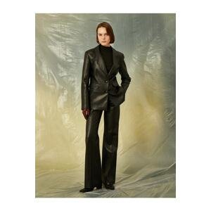 Koton Ribbed Leather Look Palazzo Trousers
