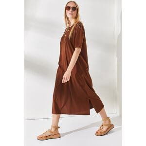 Olalook Women's Bitter Brown Side Slit Oversize Cotton Dress