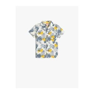 Koton Graphic Tiger Printed Floral Short Sleeve Cotton Shirt with Pocket