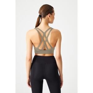 LOS OJOS Khaki Supported Back Detailed Covered Sports Bra