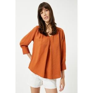 Koton V-Neck Blouse Relaxed Cut Silky Textured
