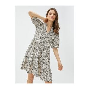 Koton Mini Floral Dress with Magnificent Collar Buttons