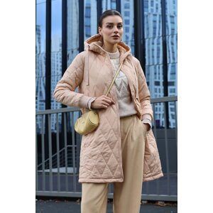 Bigdart 5138 Quilted Long Puffer Coat - Beige