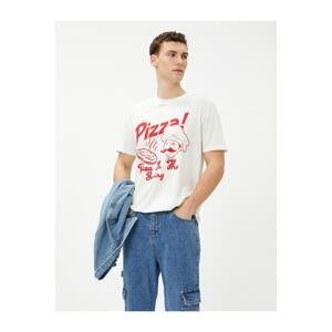 Koton Motto Printed T-Shirt Pizza Themed Crew Neck Cotton