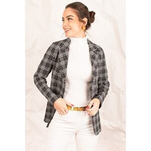 armonika Women's Gray Cachet Single Button Plaid Jacket