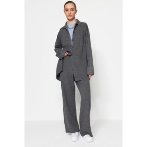 Trendyol Anthracite Slit Detailed Cardigan-Pants Knitwear Suit