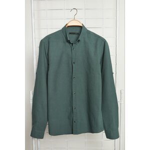 Trendyol Dark Green Men's Slim Fit Buttoned Collar Epaulette 100% Cotton Shirt