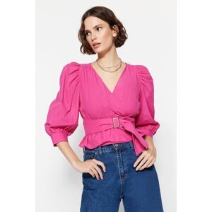 Trendyol Fuchsia Belted Double Breasted Woven Blouse