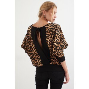 Cool & Sexy Women's Black -Camel Leopard Patterned Backless Bat Sleeve Sweatshirt B161