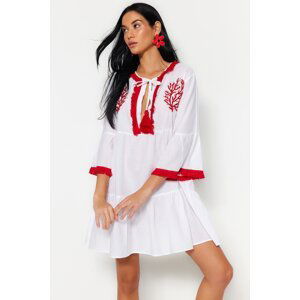 Trendyol Red Mini Woven Embroidered 100% Cotton Beach Dress