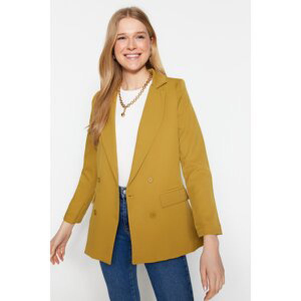 Trendyol Light Brown Regular Lined Double Breasted Closure Button Detailed Woven Blazer Jacket