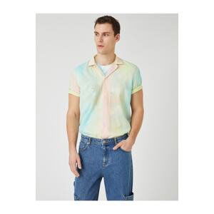 Koton Summer Shirt Short Sleeve Tie-Dye Look Turn-Down Collar