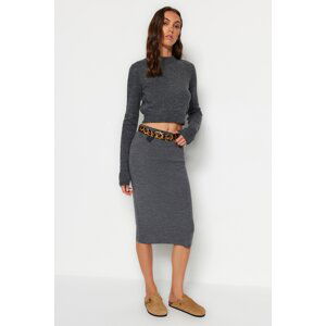 Trendyol Anthracite Midi Pencil Knitwear Skirt