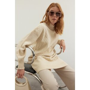 Trendyol Stone High Collar Honeycomb Pattern Knitted Knitwear Sweater