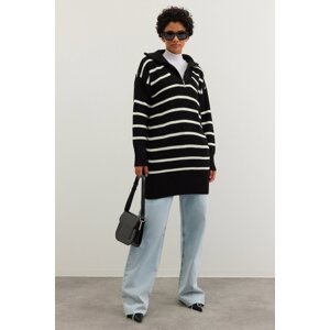 Trendyol Black Striped Collar Zippered Knitwear Sweater