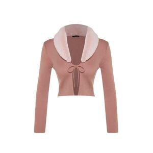 Trendyol Pale Pink Faux Für Collar Knitwear Cardigan