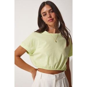 Happiness İstanbul Women's Light Green Elastic Waist Crop T-Shirt