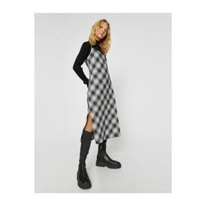 Koton Checked Midi Dress with Slit and Straps