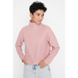 Trendyol Pale Pink Thessaloniki/Knitwear Look Zippered Collar Regular/Regular Fit Knitted Sweatshirt