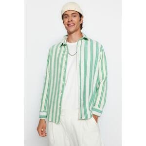Trendyol White-Green Men's Relax Fit Striped Shirt