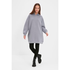 Trendyol Gray Hooded Pocketed Scuba Knitted Wide Fit Oversize Sweatshirt