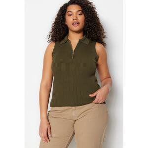 Trendyol Curve Dark Green Body-Charming Fine Knitwear Zippered Blouse