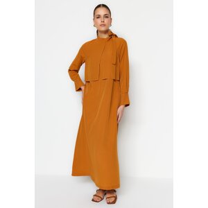 Trendyol Cinnamon Collar Tie Detail Woven Dress