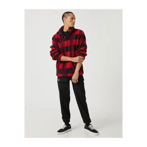 Koton Checkered Sweatshirt High Neck Half Zipper Pocket Detailed