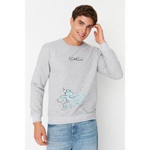 Trendyol Men's Gray Oversize Fit Crew Neck Tom and Jerry Licensed Soft Feathered Inner Sweatshirt