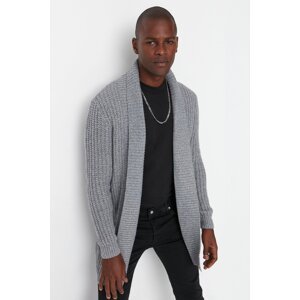 Trendyol Men's Gray Regular Fit Shawl Collar Long Knitwear Cardigan