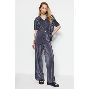 Trendyol Anthracite Pleat Relaxed/Comfortable Fit Shirt and Trousers Knitted Top and Bottom Set