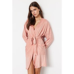 Trendyol Salmon Towel Tie Detailed Midi Knitted Dressing Gown