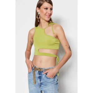 Trendyol Oil Green Crop Knitted Window/Cut Out Detail Blouse