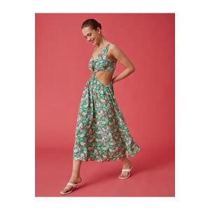 Koton Long Floral Dress with Thick Straps and Window Detail