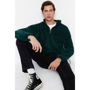 Trendyol Men's Emerald Green Regular/Real Fit High Neck Zipper Stoppered Thick Fleece/Plush Sweatshirt