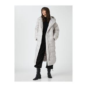 Koton Long Puffer Jacket with Hooded Snap Fastener