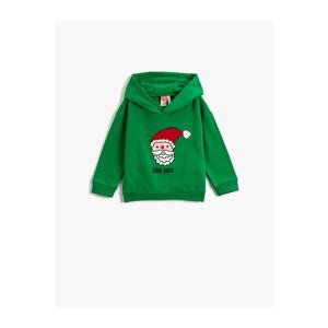 Koton Christmas Themed Santa Claus Printed Hooded Sweatshirt