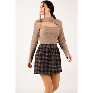armonika Women's Mink Plaid Short Elastic Waist Skirt