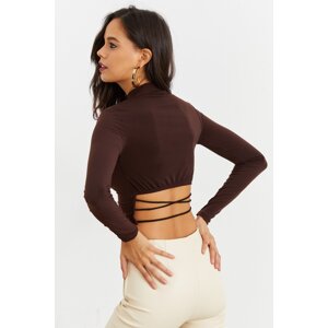 Cool & Sexy Women's Brown Waist Open Crop Blouse GC115