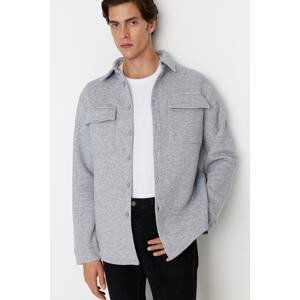 Trendyol Gray Melange Men's Regular/Normal Cut Shirt with Collar, Flap Pockets and Soft Fuzzy Inside Thick Shirt