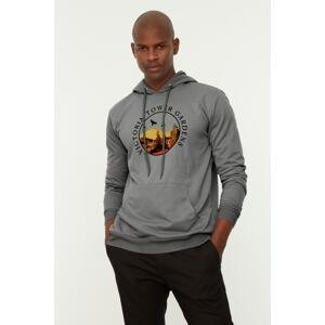 Trendyol Men's Gray Regular/Real Fit Hooded Tropical Printed Sweatshirt