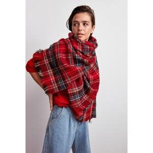 Trendyol Red Soft Textured Plaid Scarf